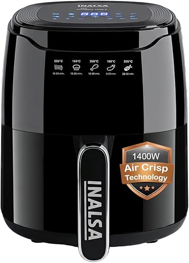 INALSA Air Fryer 4.2 ltr|1400 W with Air Crisp Technology|Temperature & Timer Control|8 Preset Menu & Digital Display|Air fry,…