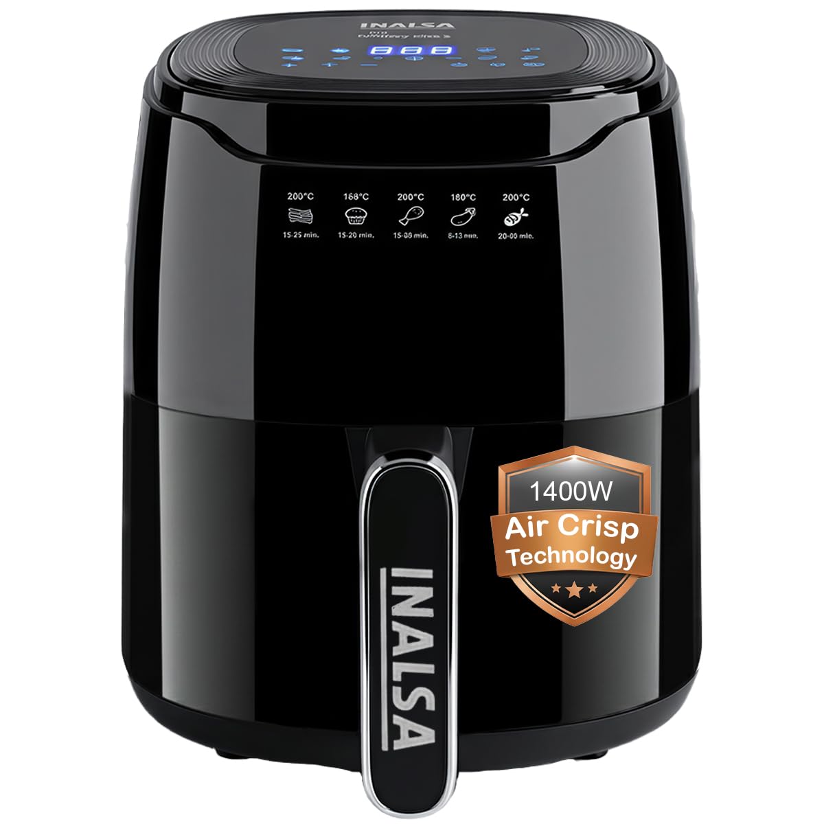 INALSA Air Fryer 4.2 ltr|1400 W with Air Crisp Technology|Temperature & Timer Control|8 Preset Menu & Digital Display|Air fry, Bake,Roast,Reheat,Dehydrate|Airfryer Recipe book(Tasty Fry Digital)