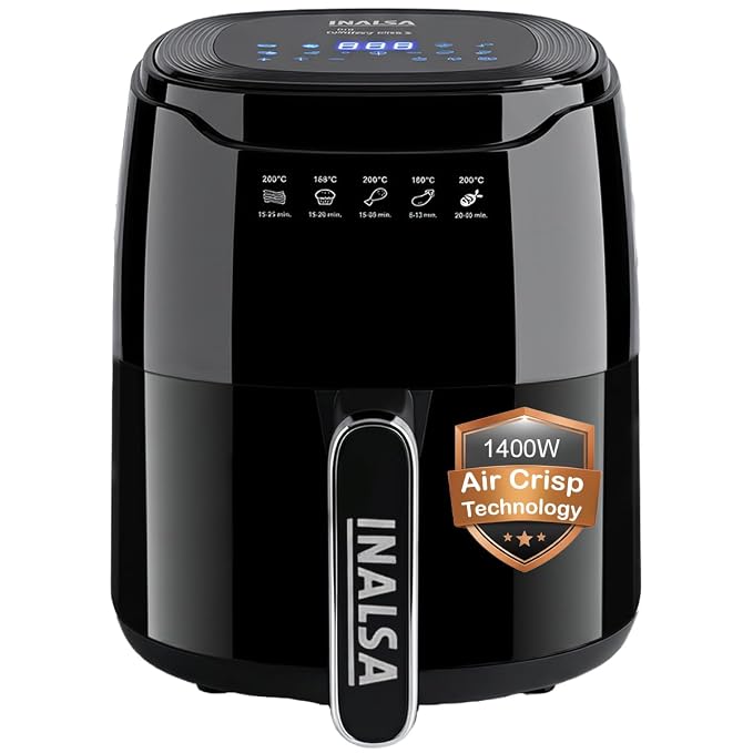 INALSA Air Fryer 4.2 ltr 1400 W with Air Crisp Technology Temperature & Timer Control 8 Preset Menu & Digital Display Air fry, Bake,Roast,Reheat,Dehydrate Airfryer Recipe book(Tasty Fry Digital)