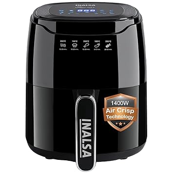 INALSA Air Fryer 4.2 ltr|1400 W with Air Crisp Technology|Temperature & Timer Control|8 Preset Menu & Digital Display|Air fry, Bake,Roast,Reheat,Dehydrate|Airfryer Recipe book(Tasty Fry Digital)
