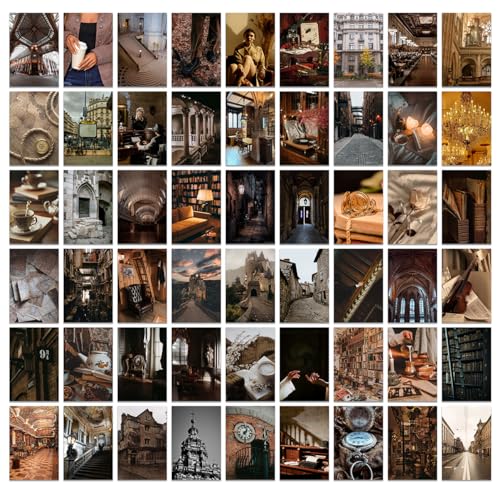 Image of Pack of 54 Dark Academia Wall Collage Kit Posters - 4 x 6 Inches Wall Decor Poster - Wall Art For Bedroom, Living room, Office - 1 Tissue Tape