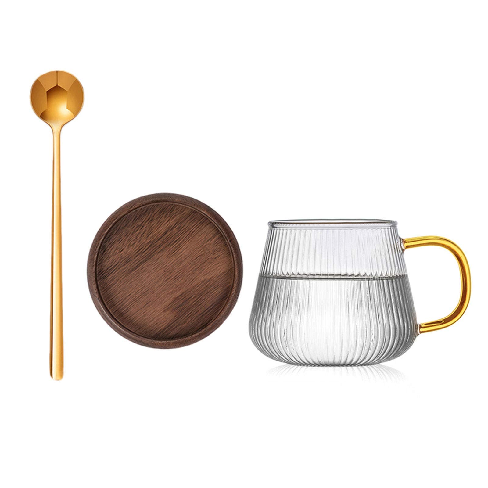 Szklane kubki duże szklane kubki do kawy, szerokie kubki na zupę, cappuccino, kawę, latte, płatki śniadaniowe, lody itp., 450 ml, szklany kubek z łyżką i pokrywką szklanki do picia (rozmiar: S)