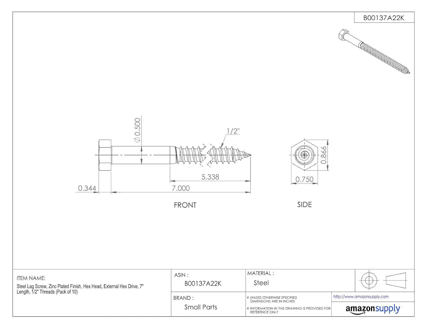 Promo Discount Up To 70% Off Steel Lag Screw, Zinc Plated Finish, Hex Head, External Hex Drive, 5 Length, 5/8 Threads (Pack of 10) Flash Sale Buy 1 get 1 Steel Lag Screw, Zinc Plated Finish, Hex Head, External Hex Drive, 5 Length, 5/8 Threads (Pack of 10)