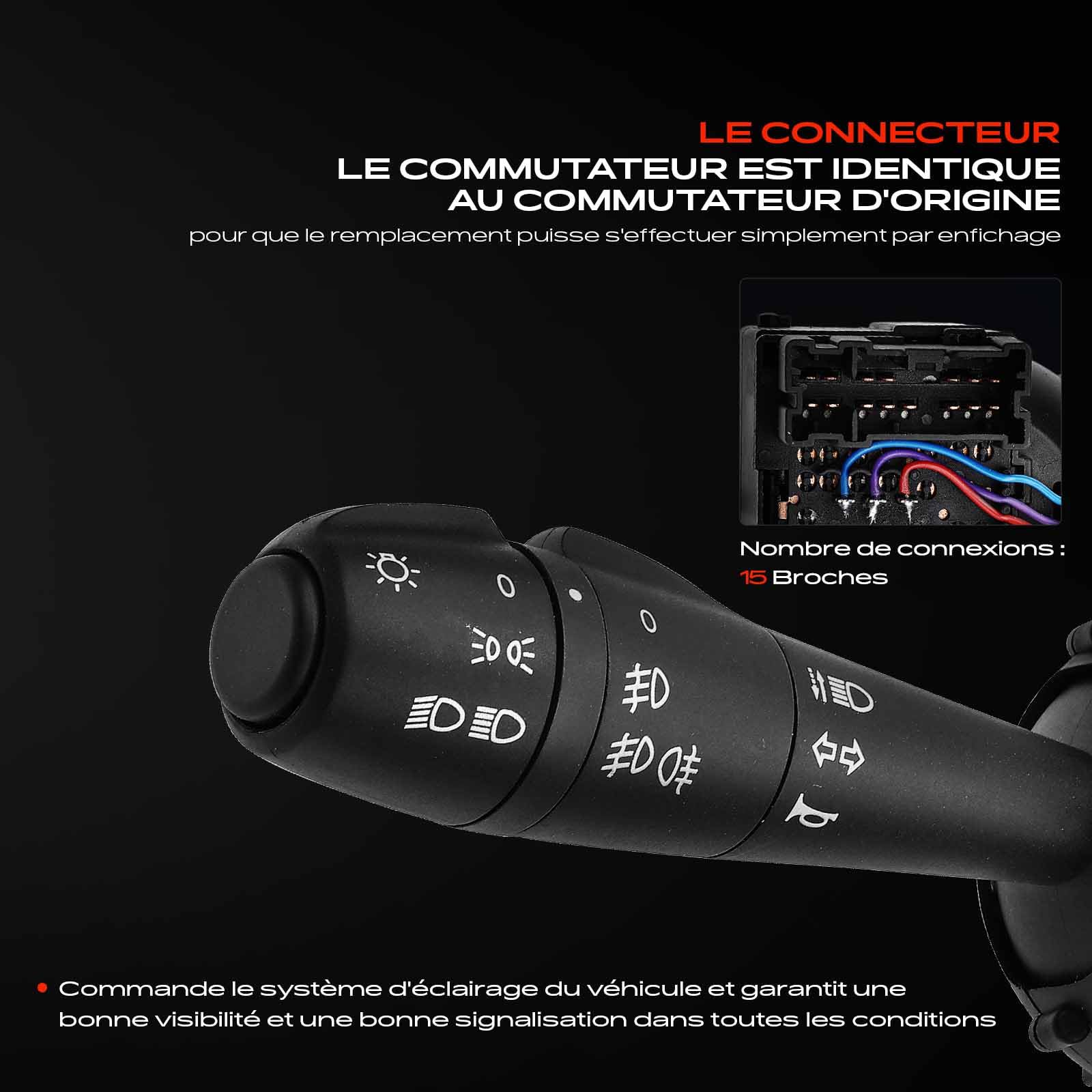 Frankberg Interrupteur de Colonne de Direction 15-Pôles Compatible avec S.a.n.d.e.r.o II Logan MCV II Dokker MPV KE Lodgy JS Duster HS Remplacer# 8201167988
