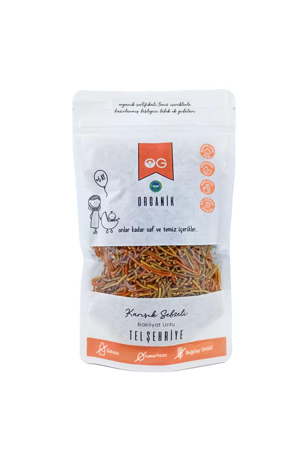 OG Organik Karışık Sebzeli Bakliyat Unlu Tel Şehriye 180 Gr +8 Ay