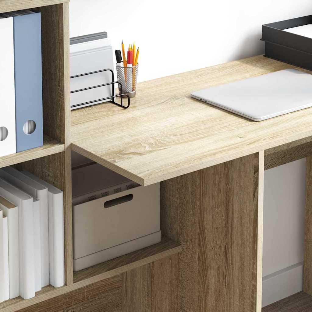 Scrivania Sonoma rovere 131,5 x 50 x 106,5 cm, materiale in legno, scrivania per computer con ripiani, scrivania per casa, ufficio, durevole, ideale per studio e camera da letto