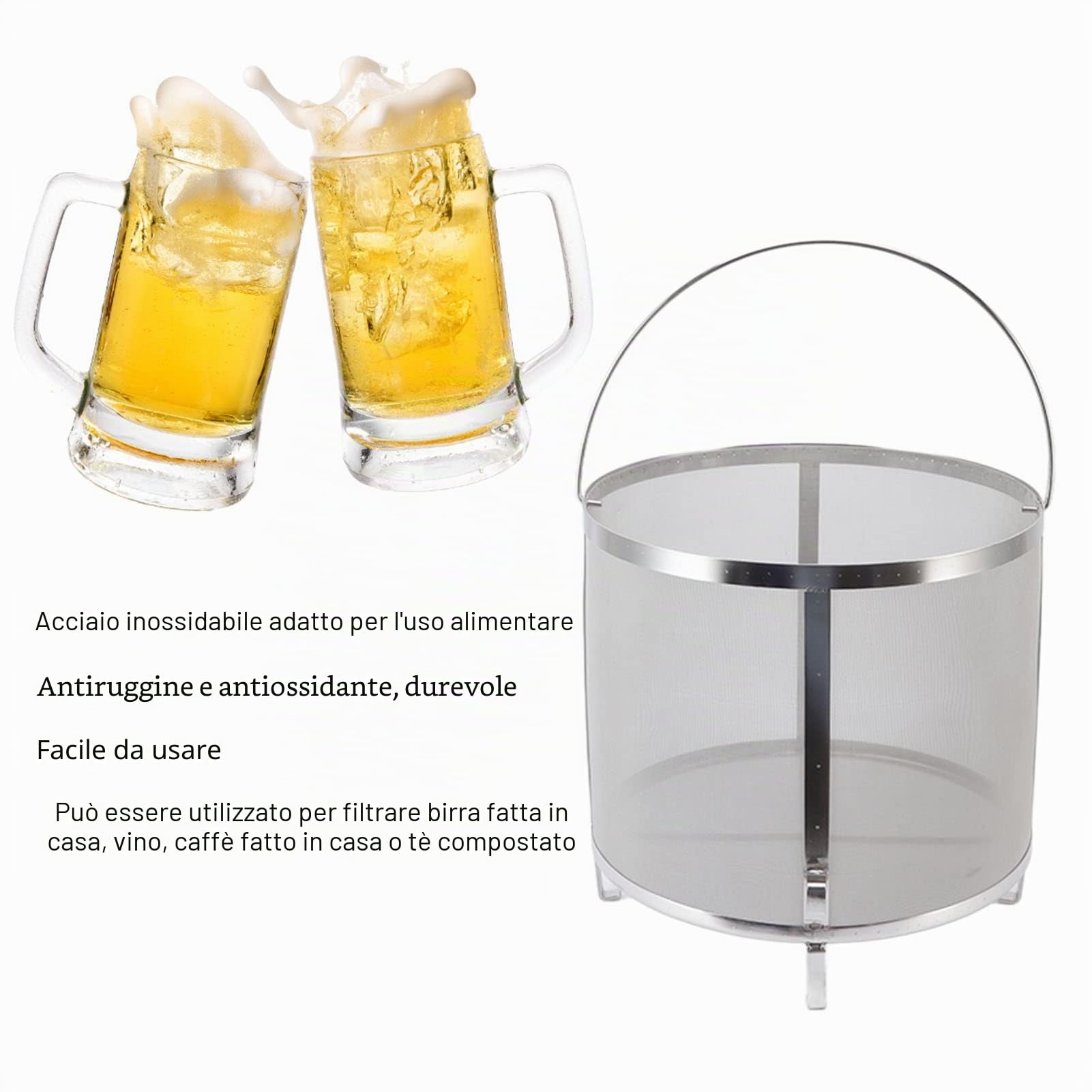 Filtro per Luppolo da Birra con Supporto Filtro per Luppolo Multifunzionale Filtro per Luppolo Homebrew Filtro per Luppolo in Acciaio Inossidabile per Birra Fatta in casa Vino