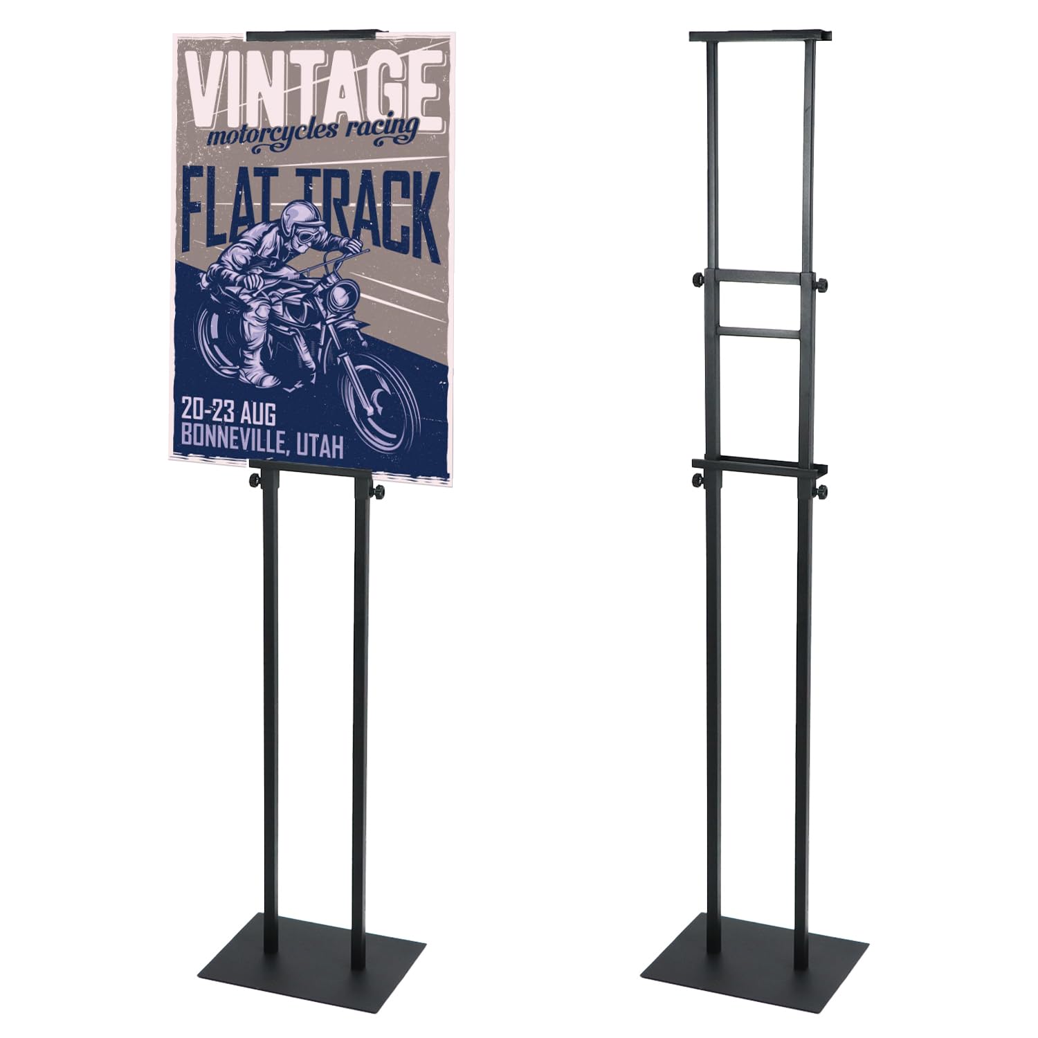 QWORK Juego de 2 Soportes para Carteles de Doble Cara, Altura Ajustable 12-210 cm, Base 24x30 cm