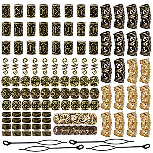 YMHPRIDE 110 piezas de cuentas de barba vikinga, cuentas de tubo de pelo nórdicas antiguas, cuentas de rastas para trenzar el cabello, pulsera, colgante, collar, plata, decoración del cabello