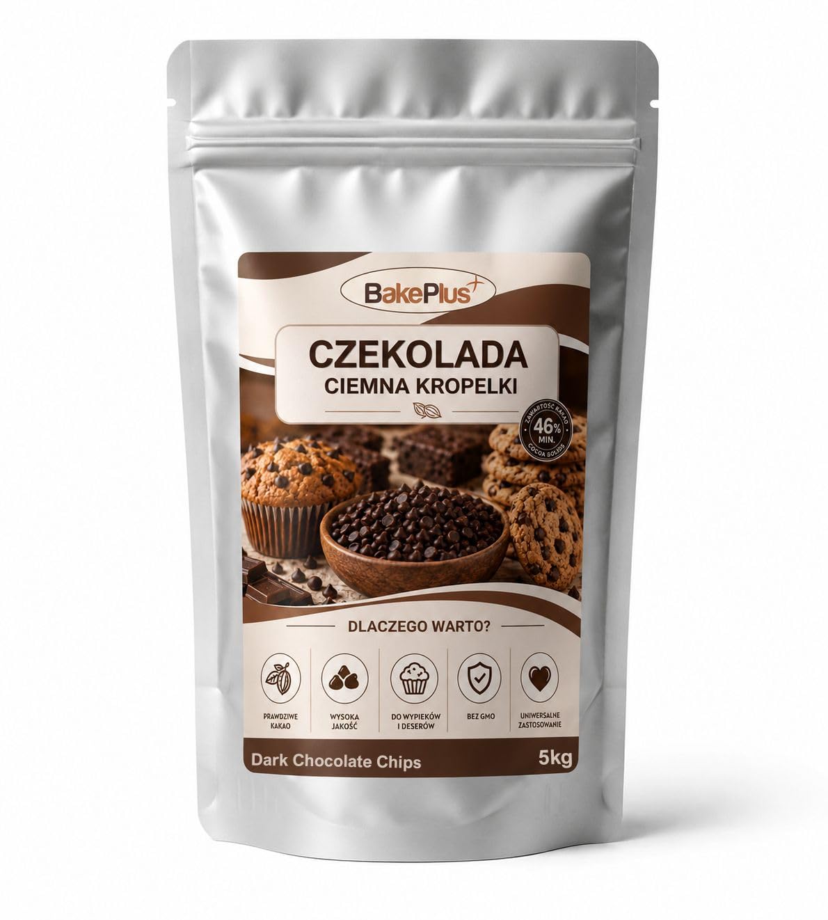 Czekolada Ciemna KROPELKI BakePlus do Zapiekania – Min. 46% Kakao – Czekolada Deserowa do Ciast, Muffinek, Ciasteczek i Słodkich Wypieków
