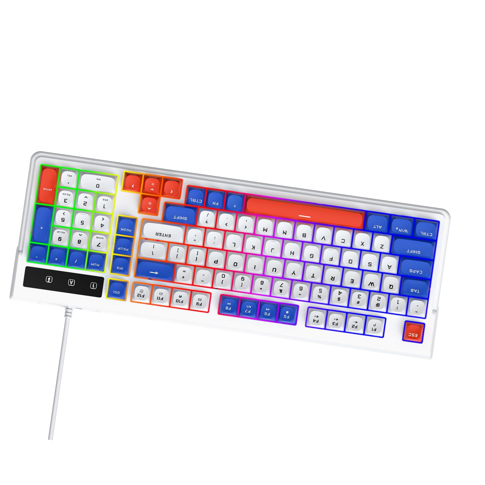 Generic Ergonomiczny Zestaw Myszy i Klawiatury z Podświetleniem RGB 98 Klawiszy Przewodowy USB do Gier 98SE/ME/2000/XP/Vista/7/10 (Niebieski Biały)