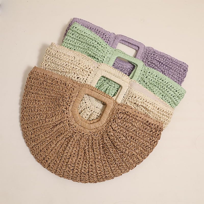 Bolsa tote tejida de paja con asas geométricas para mujer miniatura 5