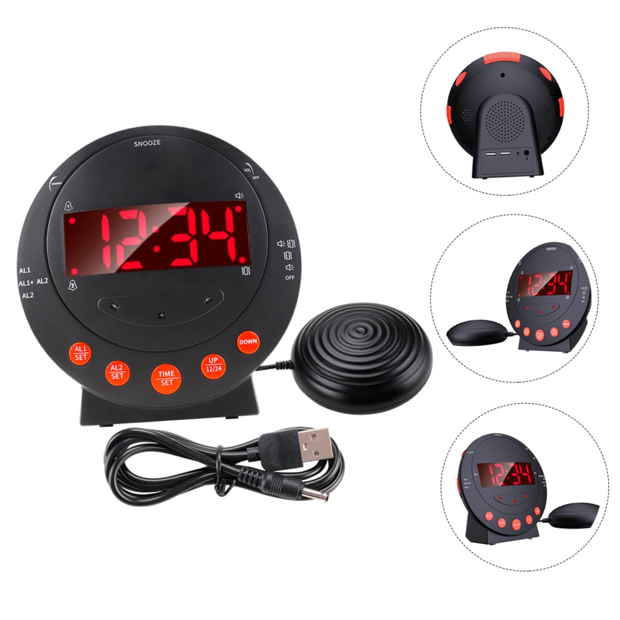 Cabilock Digitaler Vibrationswecker für Gehörlose und Schwerhörige mit Starker Vibration und Einstellbarer Lautstärke Inklusive USB Kabel für Einsatz im Bett