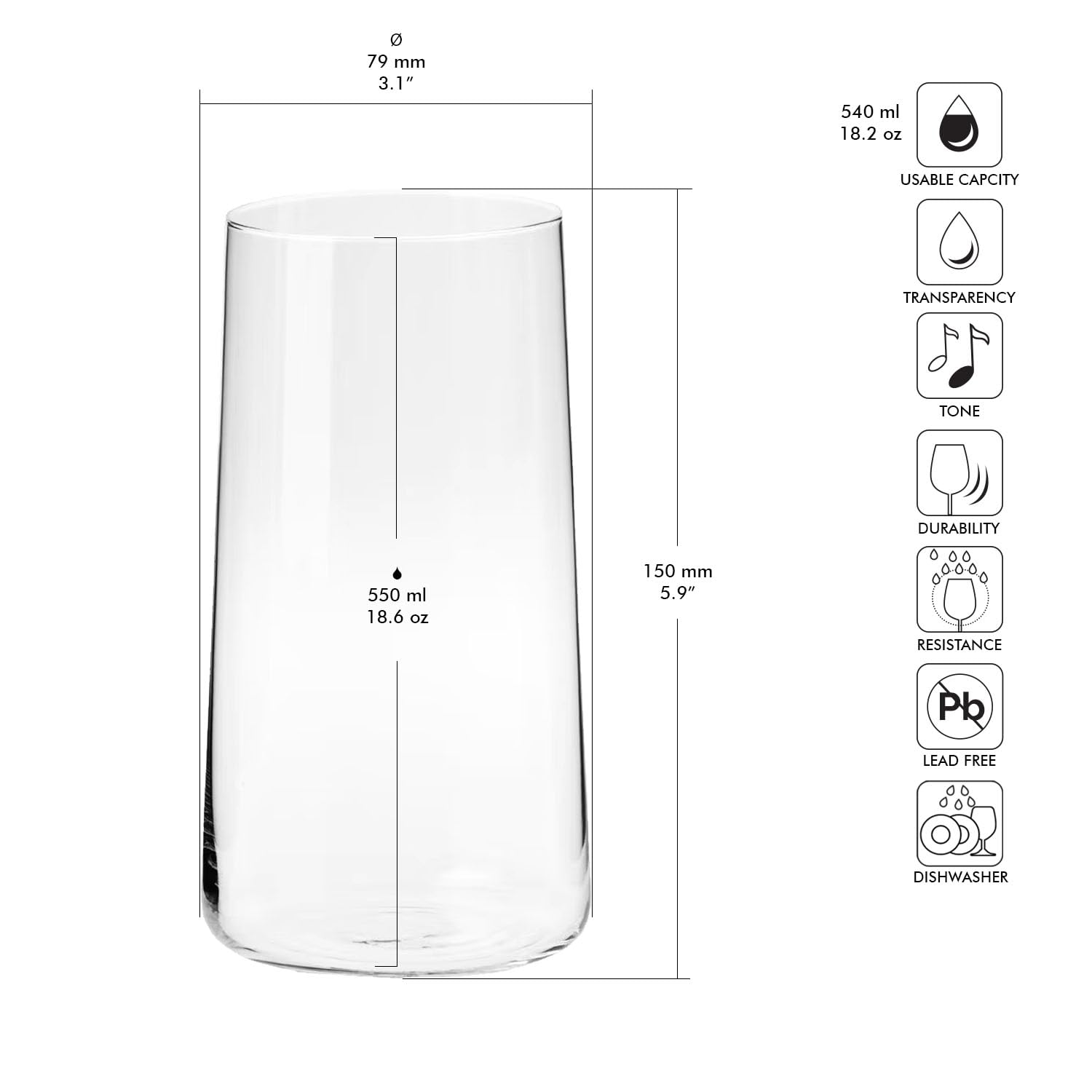 Krosno Bicchieri Acqua Succo Highball Vetro | Set di 12 | 540 ML | Collezione Avant-Garde | Ideale per la Casa, Ristorante e Ricevimenti | Adatto alla Lavastoviglie