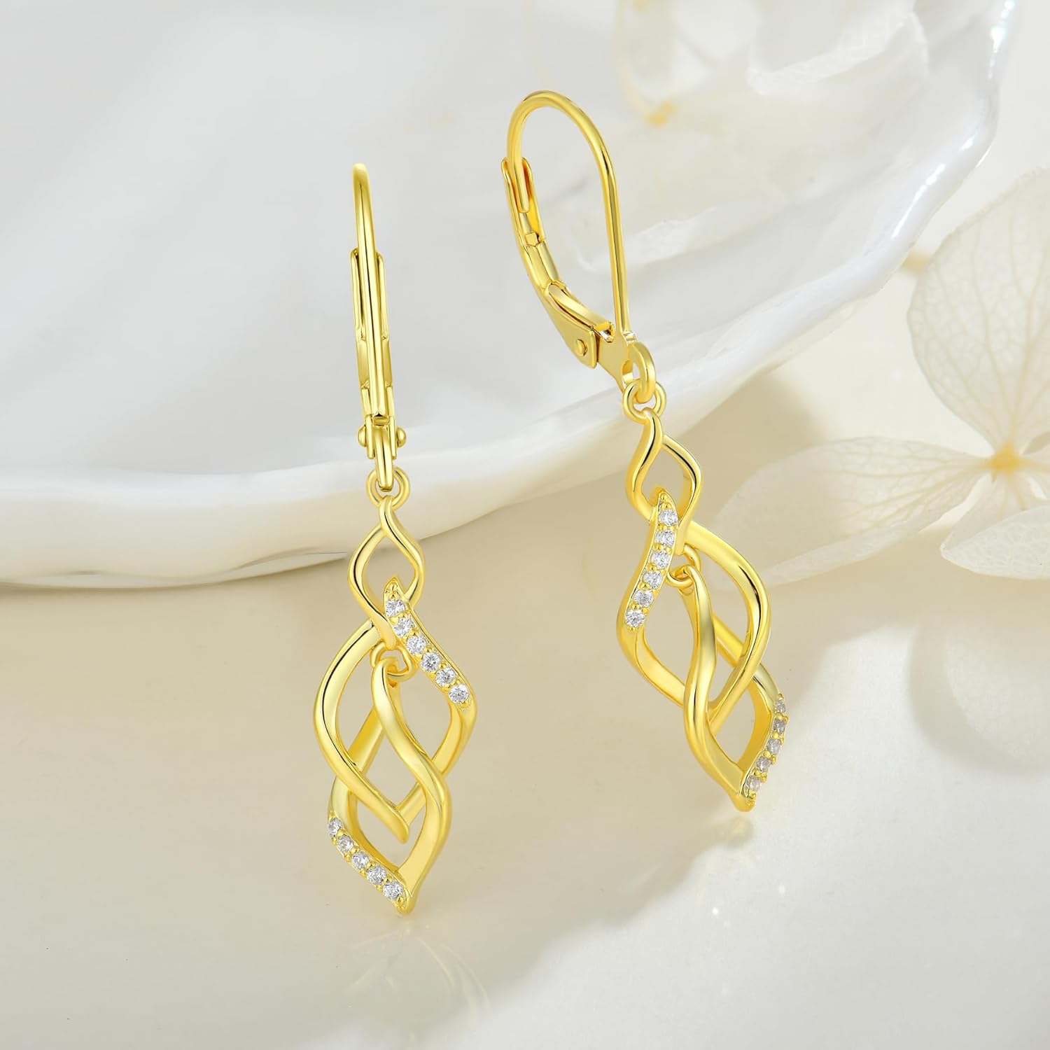 Dangle Drop Earrings 925 Sterling Silver Infinity Earrings Twisted 18K White Gold Jewelry for Women - Image 5