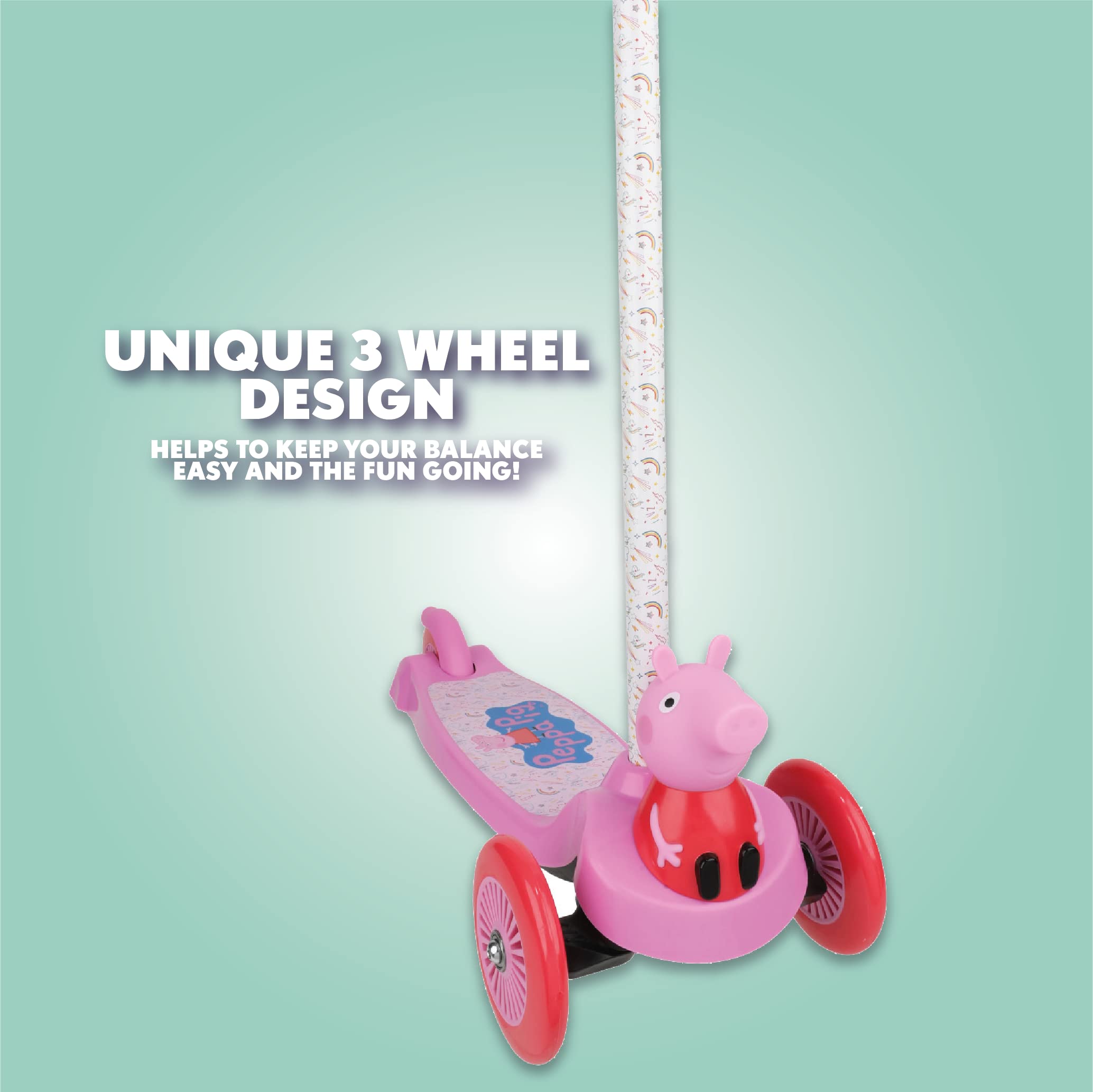 Peppa Pig Mini Go! Patinete De 3 Ruedas Inclinable Con Bolsa Squishle – Ajustable, Seguro, Desde 3 Años – Scooter Oficial Para Niños Y Niñas