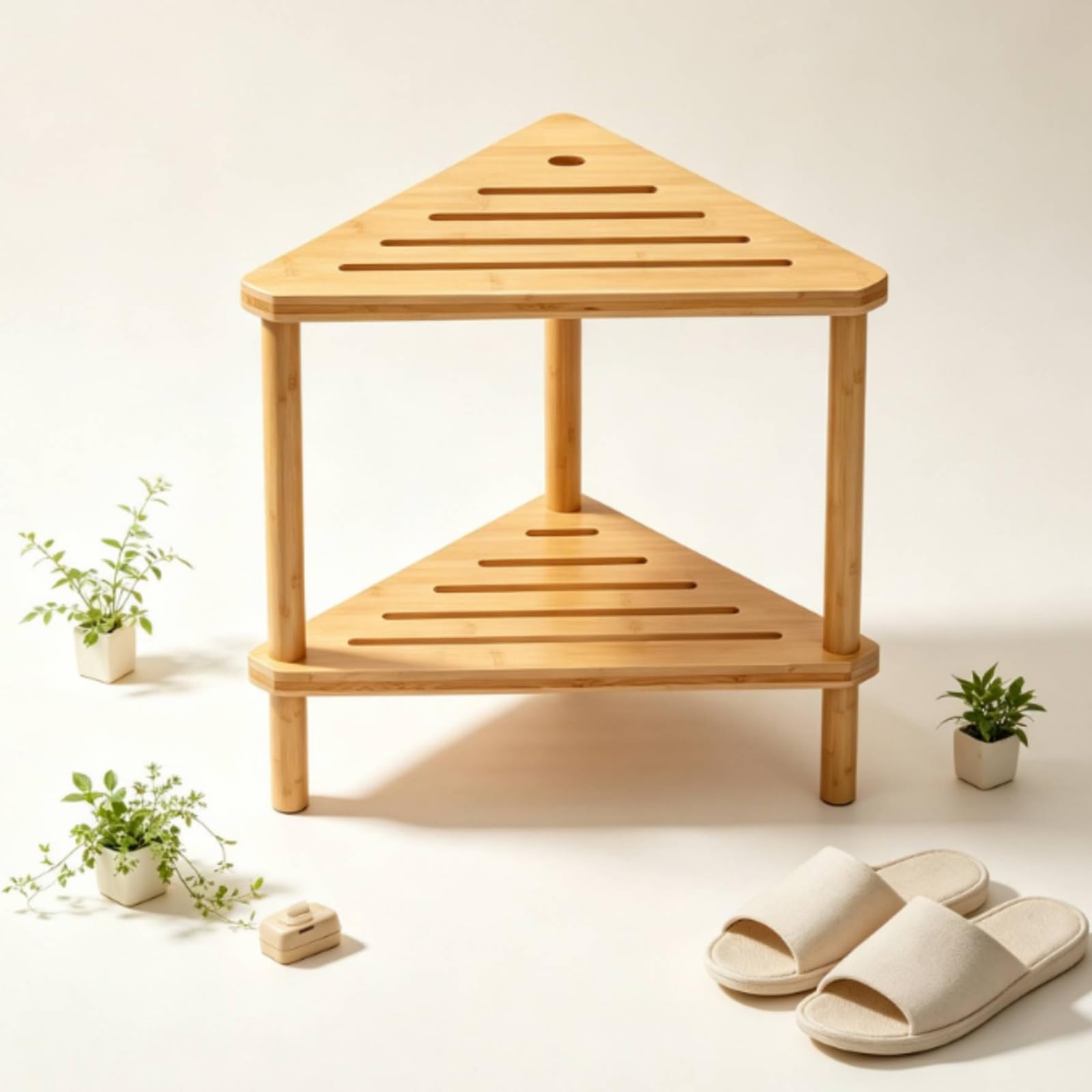 Taburete de Esquina para Baño Banco Asiento Banco de Ducha Taburete Triangular de Bambú con Estante y Estabilidad Mejorada para Suelos Mojados Adecuado para Baño Ducha Hogar