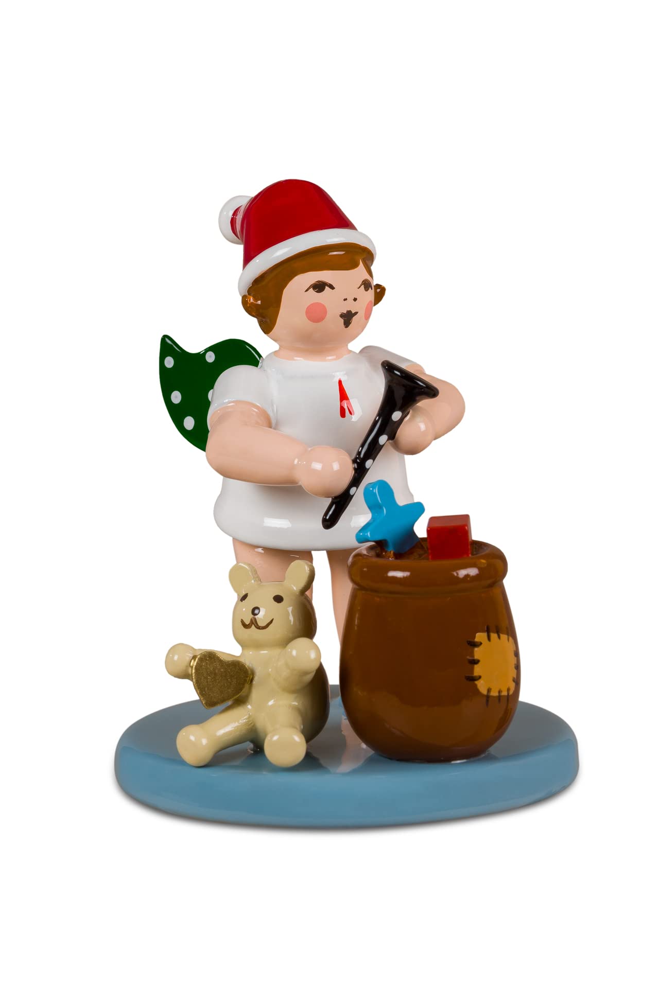 Ange de Noël en bois avec couronne statuette décoration traditionnelle