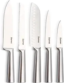 DOMEZ Jogo de 5 Facas Inox 4Cr13 | Conjunto de Facas de Cozinha Profissional | Faca Chef, Faca de Pão e Faca Churrasco | Design Ergonômico e Resistente à Ferrugem