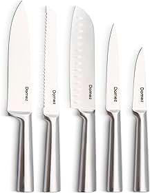 DOMEZ Jogo de 5 Facas Inox 4Cr13 | Conjunto de Facas de Cozinha Profissional | Faca Chef, Faca de Pão e Faca Churrasco | Design Ergonômico e Resistente à Ferrugem