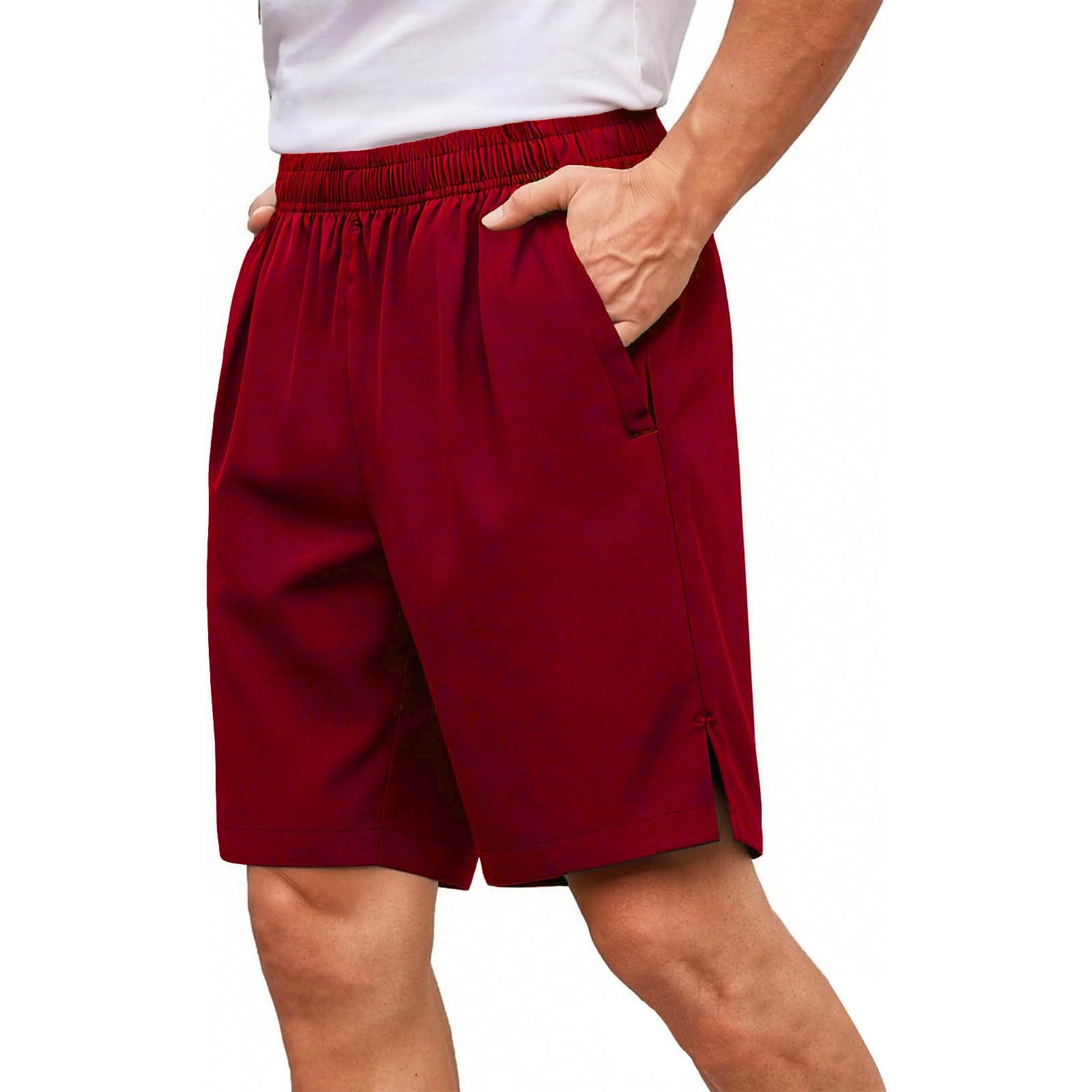 Shorts Herren Sommer Kurze Hosen Bermuda Shorts Wandershorts Casual Outdoorshorts Laufshorts Einfarbig Freizeitshorts Kurz Sporthose Herrenshorts Männer Sommershorts Rot L