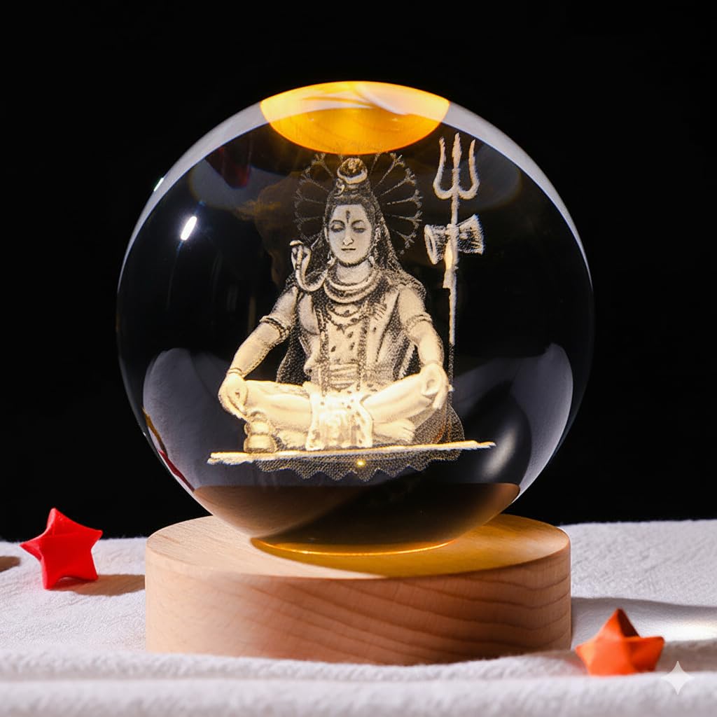 Lilone Crystal Ball USB LED Lamp, 6Cm Diameter, 8Cm Height, 3D Engraved, (Shiva)-image-17