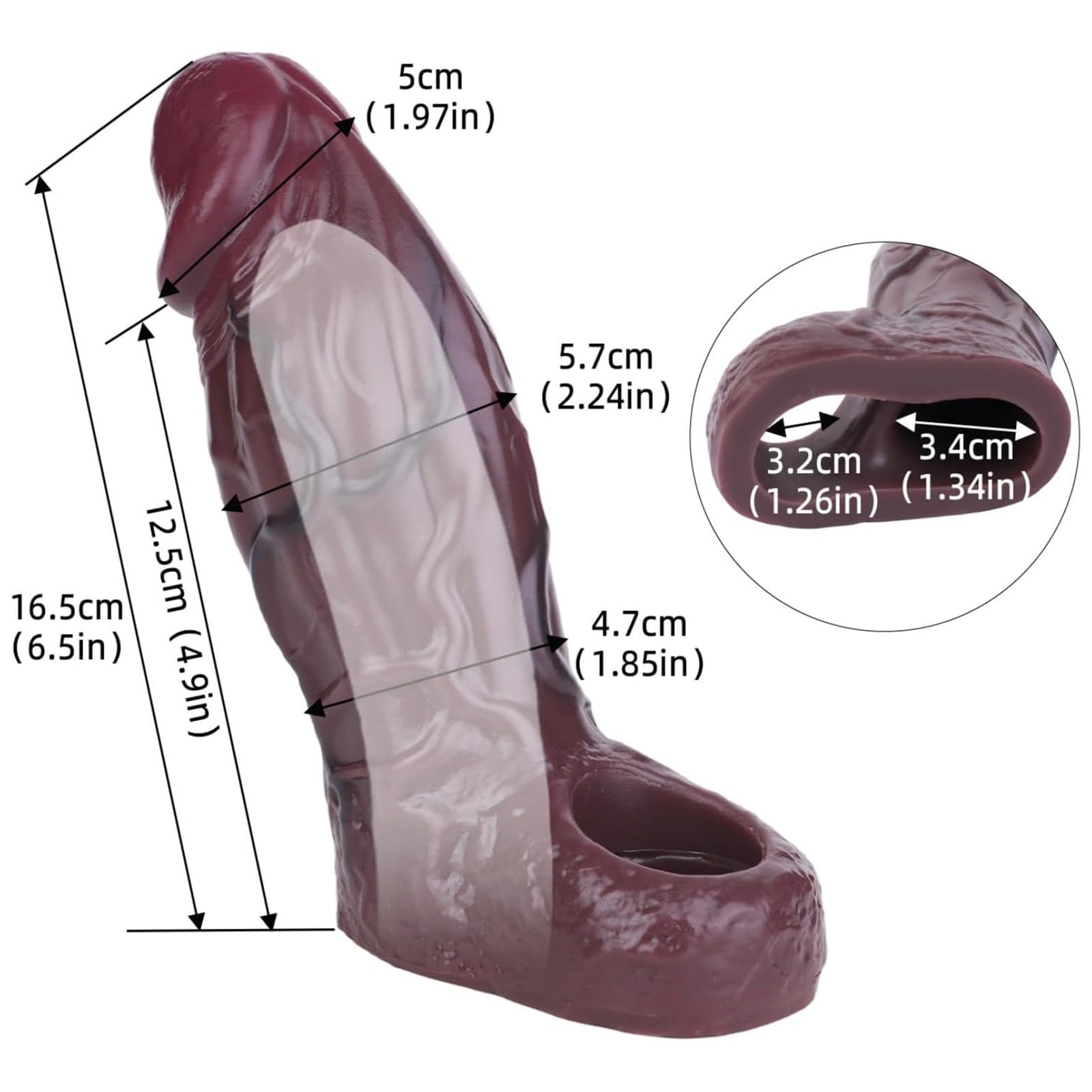 Manicotto for pene in silicone maschile Estensore for dildo cavo da 6 pollici Ingranditore manica pene - Manicotti realistici Estensore ingrandimento del Guaina cazzo Uomini adulti Giocattolo(B)