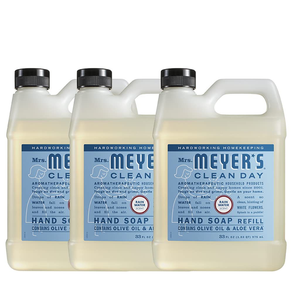 Mrs. Meyer’s Clean Day Liquid Hand Soap Refill, Rainwater, 33 Ounce (3 Pack)