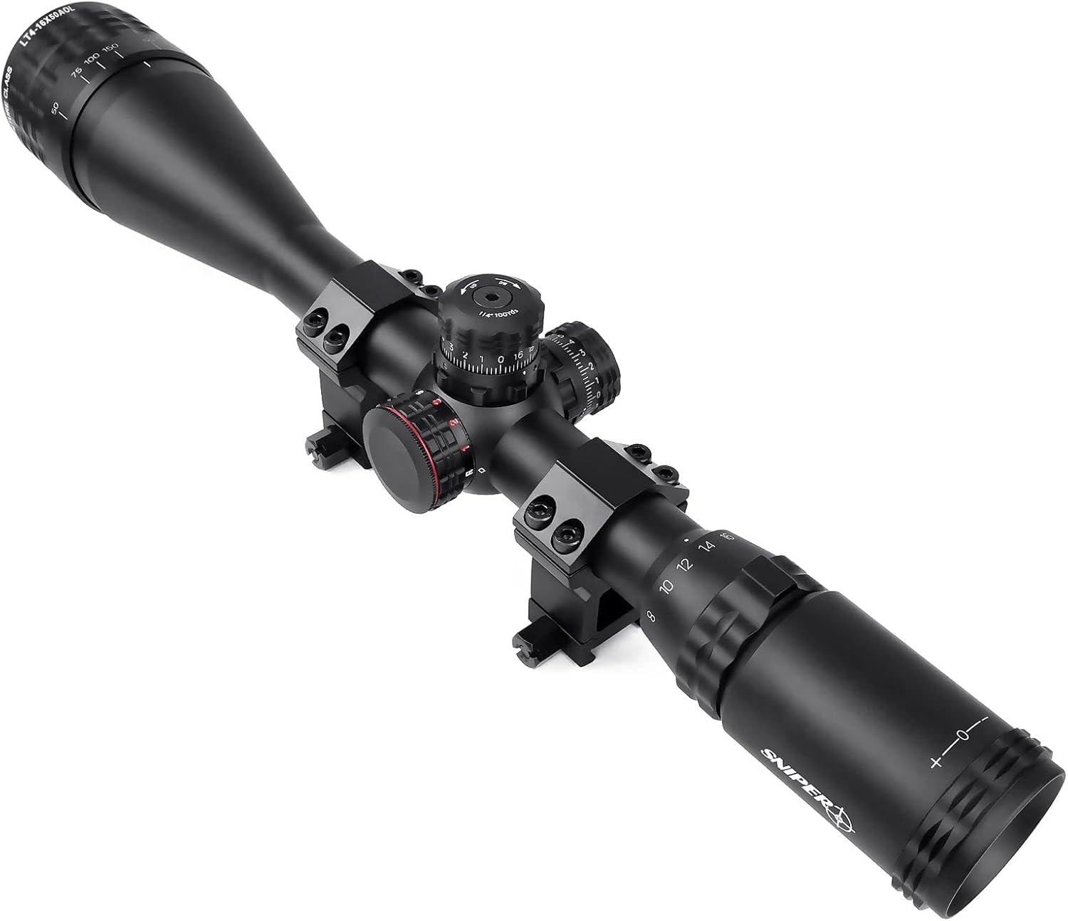 LT4-16x50AOL Hunting Rifle Scope/Red, Green Illuminated Mil Dot Reticle/Fully Multi-Coated Lens/Wind and Elevation Adjust/Front AO Adjust for fine Tuning/3" Sunshade (LT4-16x50AOL)