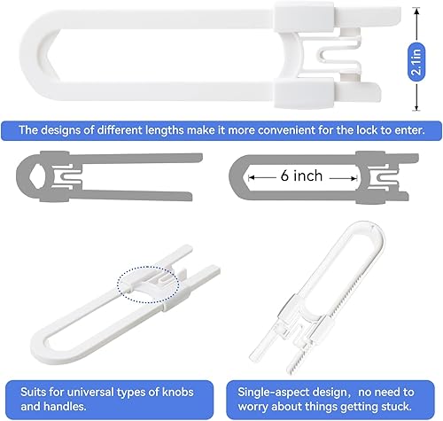 Miniatura 7 de Paquete de 10 cerraduras deslizantes para gabinetes de bebé, ajustables en forma de U, pestillos a prueba de niños para cocina, baño,