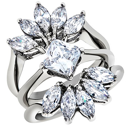 Marimor Jewelry Women's Stainless Steel 316 AAA Grade Cubic Zirconia 3 Piece Wedding Ring Set