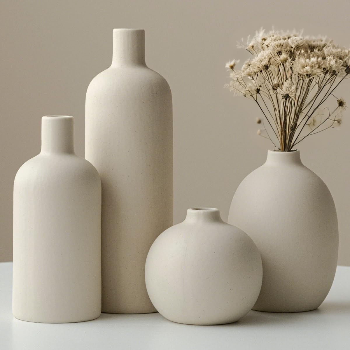 Set di 4 vasi moderni, in ceramica, colori Morandi, decorazione minimalista da tavolo (beige)