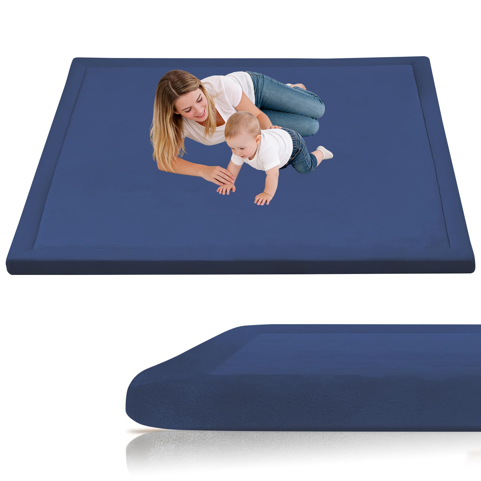 Stqyeiw Large Kids Crawling Play Mat 60 x 180 cm Dark Blue Baby Play Mat, Large Thick Foam 3cm Memory Foam Mat Non Slip for Children Toddlers Babies Tummy Time Training Early Walking Playpen Mat