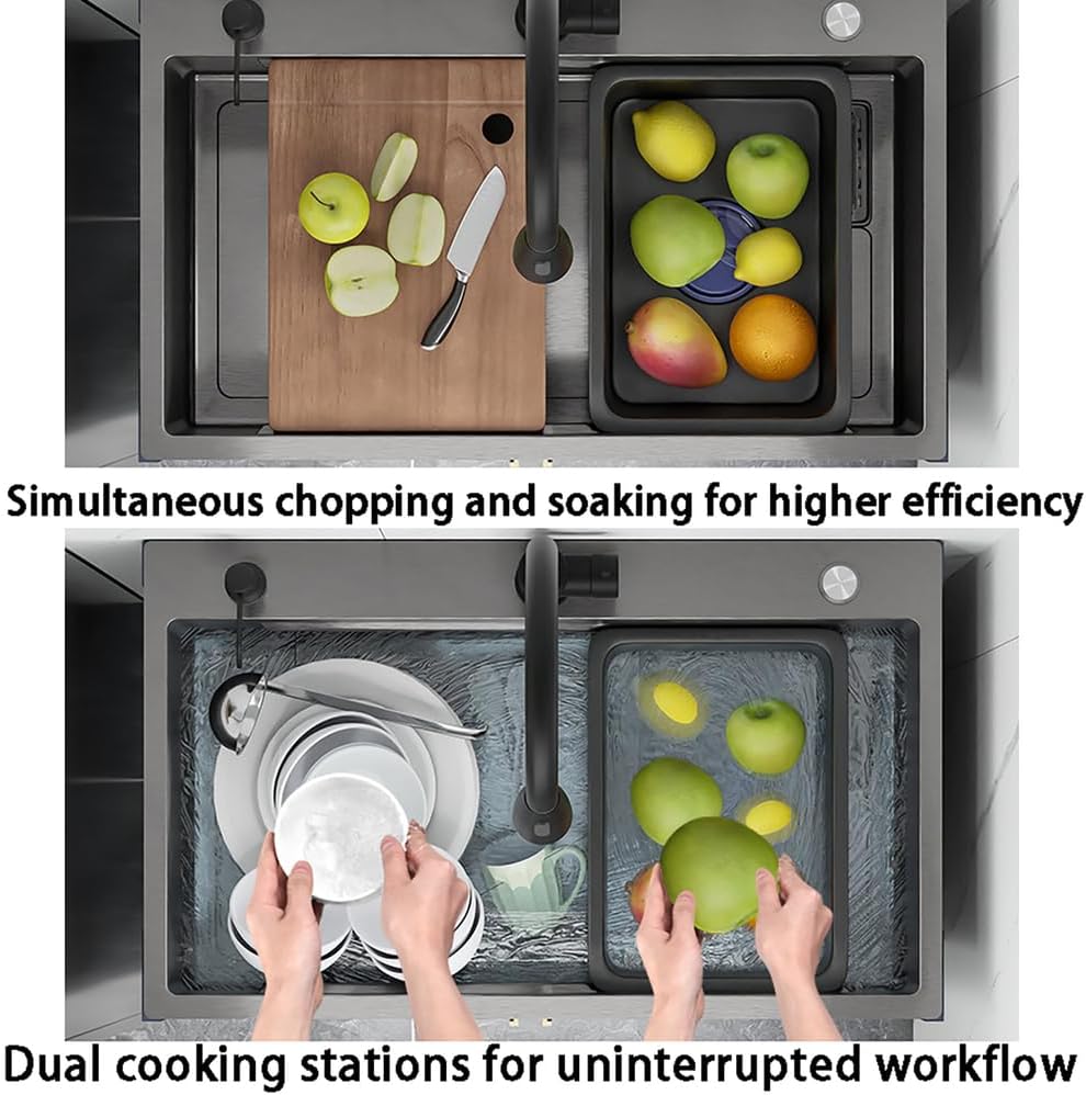 23.6-29.5In Stainless Steel Laundry Sink,Freestanding Utility Sink,Kitchen Sink And Cabinet Combo,with Pull-Out Faucet,Nano-Coated,Ideal for Bathroom,Garage And Outdoor,White,750 * 450mm