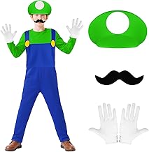 Mario and Luigi Costume for Children, Supermario Child, with Beard Cap and Gloves, for Halloween and Carnival
