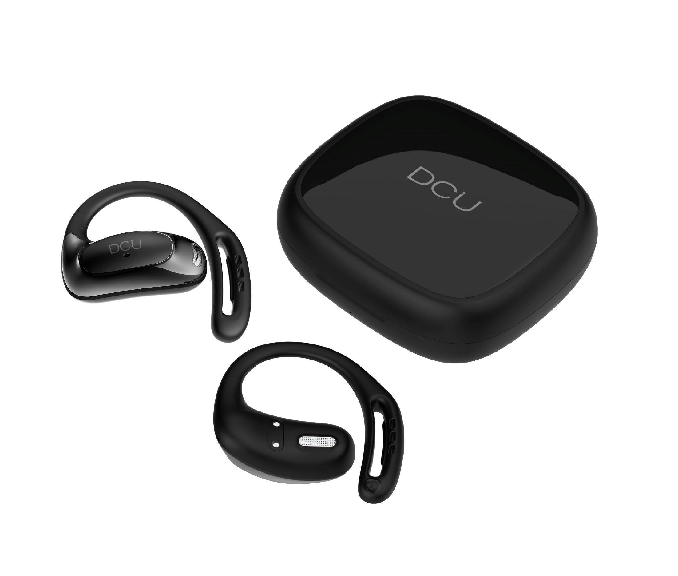 DCU Auriculares Inalámbricos Open-Ear OpenSound, Bluetooth 5.4 con Micro, Carga rápida, Tiempo de reproducción 24 Horas, Control Táctil, Resistencia al Sudor, Baja latencia, Negro