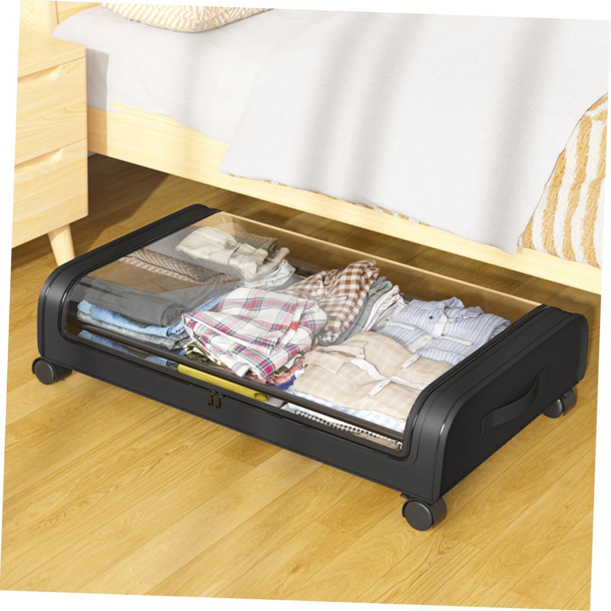 under Bed Storage Basket Wheels Convenient Storage Container for Clothes Toys and Books for Bedroom Dorm Living Room Sleek Design Easy Access