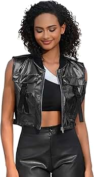 【希少サイズ】美品 CALEE leather vest XLsize Faux Leather Vest For Women Zipper Cropped Sleeveless Biker