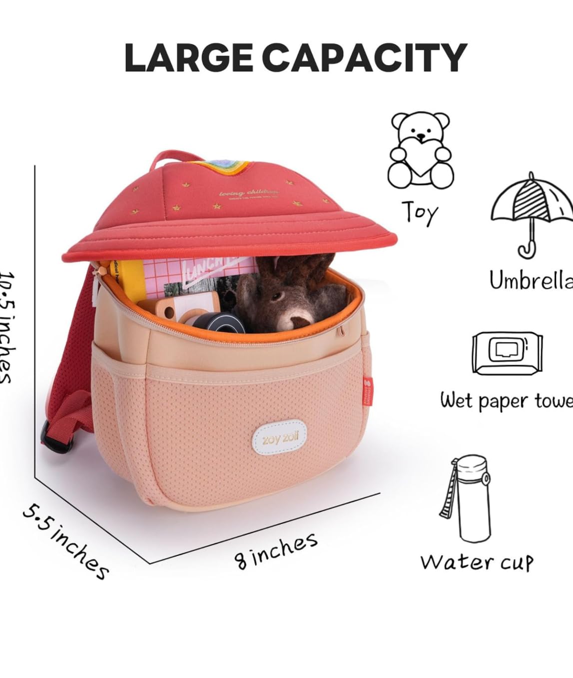 zoy zoii Kinderrucksack für Jungen und Mädchen, ideal für Spaziergänge, Reisen, Kindergarten und Vorschule, Herz, M, Modisch, für Kinder.