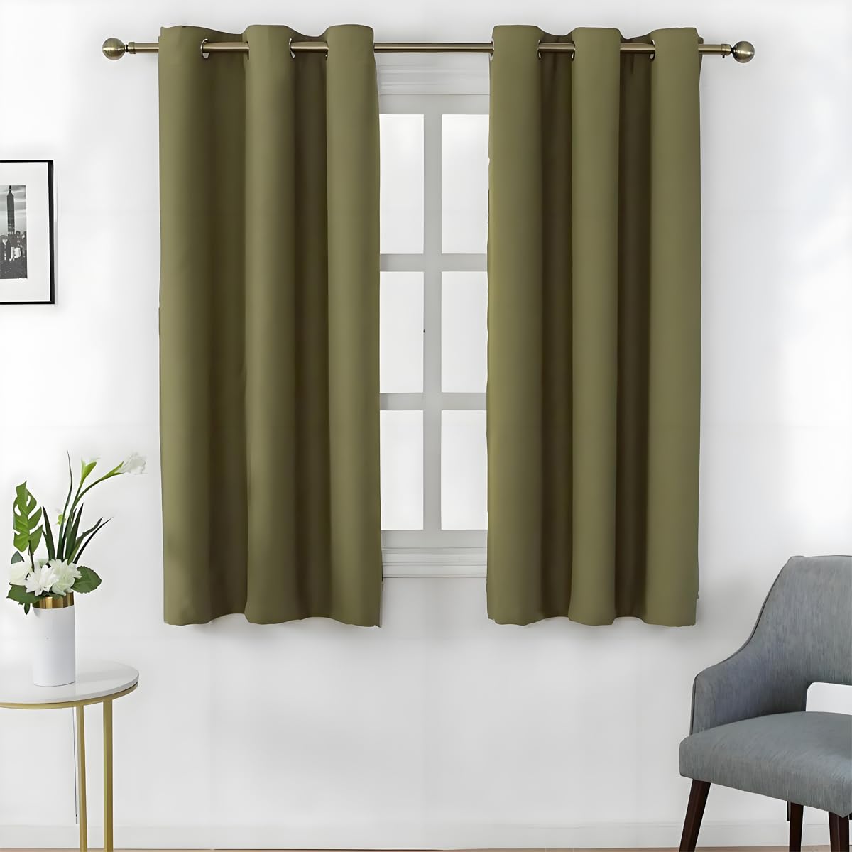 MANGATA CASA Olive Bedroom Blackout Curtains Grommets 2 Panels-Window Curtain Drapes for Living Room-Darkening Thermal Drapes (Olive 52x72inch)