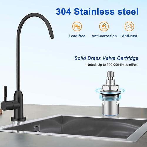 Miniatura 4 de Drinking Water Faucet - Long Thread Stem Filtered Water Tap for Thick Countertop,Lead-Free RO Faucet with Hose and Push Connect Fittings(Matte Black)