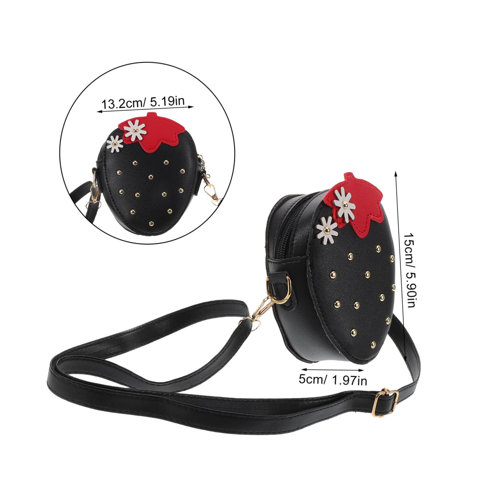WOFASHPURET Kawaii Strawberry Shape Purse with Rivets Fruit Shoulder Handbags Strawberry Messenger Bag Cute Purse Bag for Little Girls