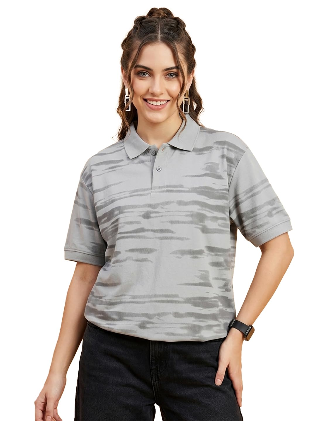 Women Printed Polo Neck Half Sleeve| Tshirt-picture-25