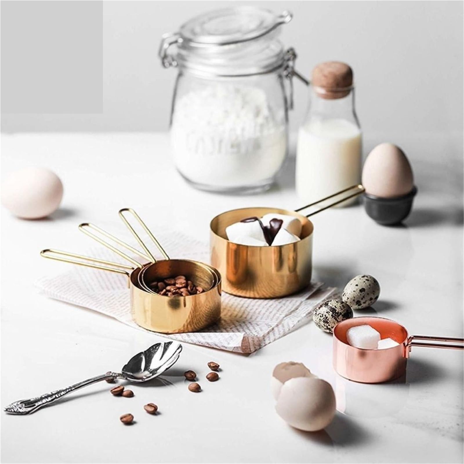 8 Teile/satz Edelstahl Messlöffel Set Rose Gold Tassen Küche Zubehör Backen Tee Kaffee Löffel Werkzeuge(Gold)