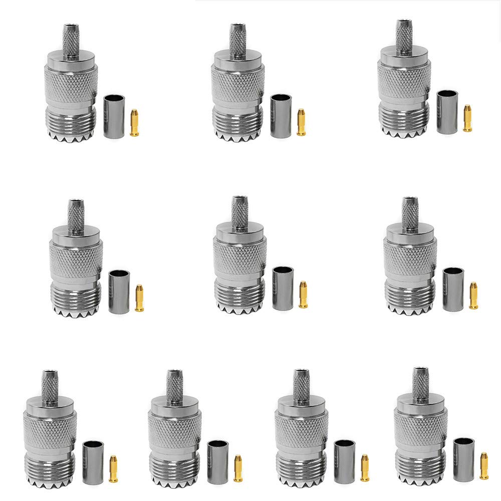 WORLDPEAK SO239 connectors, 10Pcs UHF Female Crimp Connector for KMR195 RG58 Cable