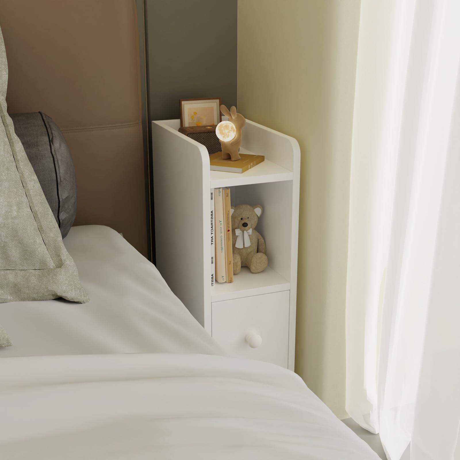 Comodino stretto piccolo comodino per camera da letto, soggiorno, tavolo da notte con cassetto, mini tavolo da Chevett 20 cm larghezza 60 cm altezza, 20 x 35 x 60 cm