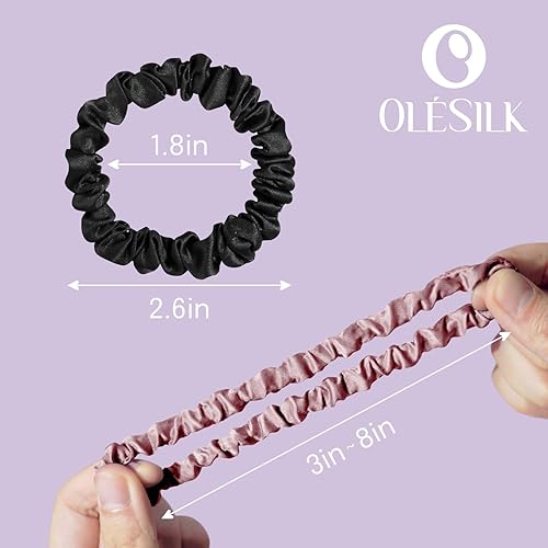 Miniatura 6 de OLESILK Mini coleteros de seda 100% morera para mujeres y niñas, coleteros delgados para uso diario, para coleta de caballo de seda, para el cuidado