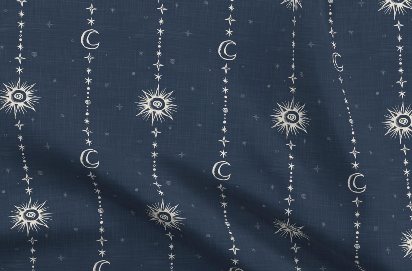 Spoonflower Fabric - Blue Sky Sun Moon Stars Galaxy Line Art Celestial Space Printed on Petal Cotton Fabric Fat Quarter - Sewing Quilting Apparel Crafts Decor