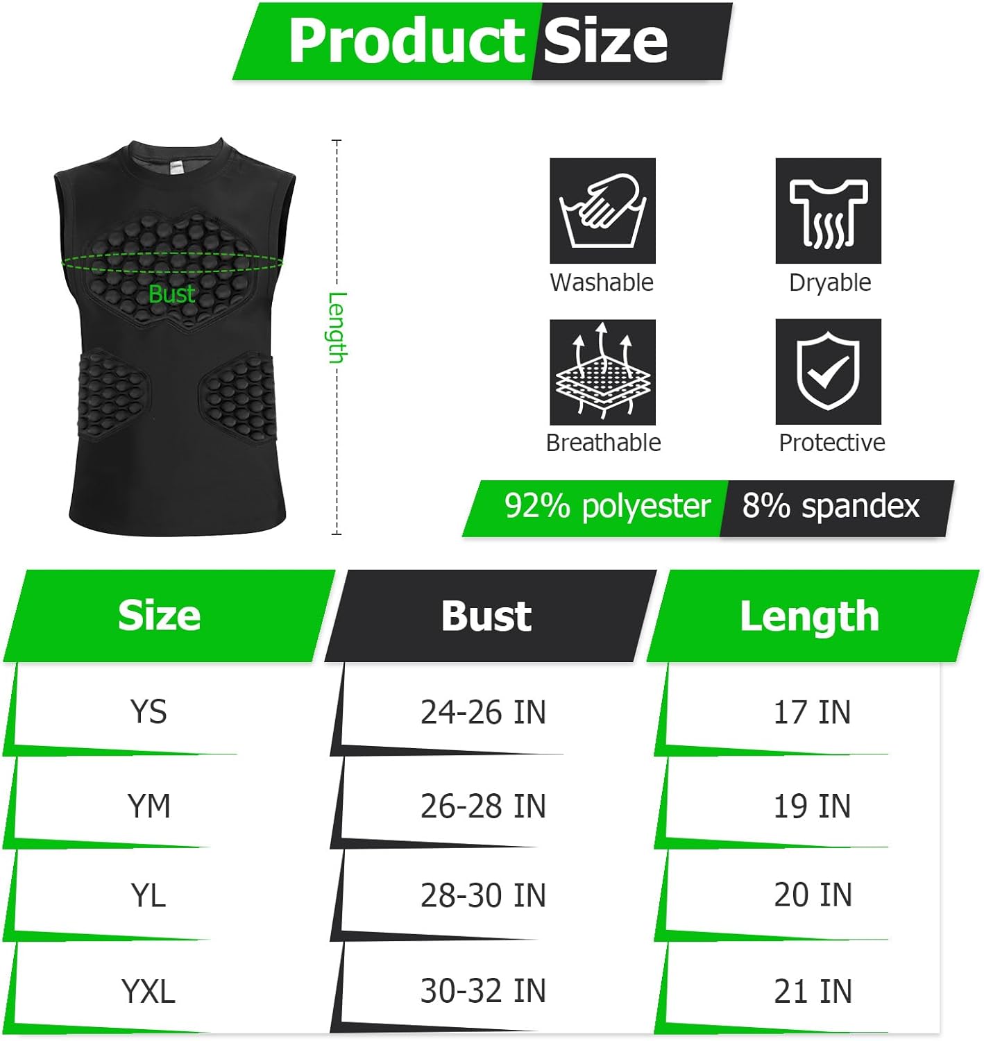 Youth Padded Protective Shirt, Chest Rib Protector Heart Guard Sternum Shirt for Baseball Football Paintball - Image 2