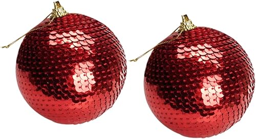 jojofuny 2 bolas de Navidad delicadas con lentejuelas para colgar árbol de bolas rojas y doradas decoración de lentejuelas decorativas adornos para